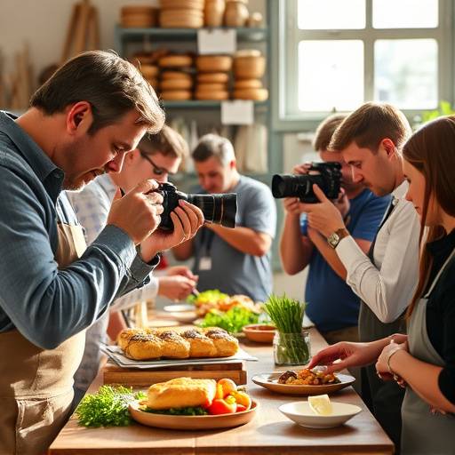 Atelier de photographie culinaire avec des participants photographiant des plats